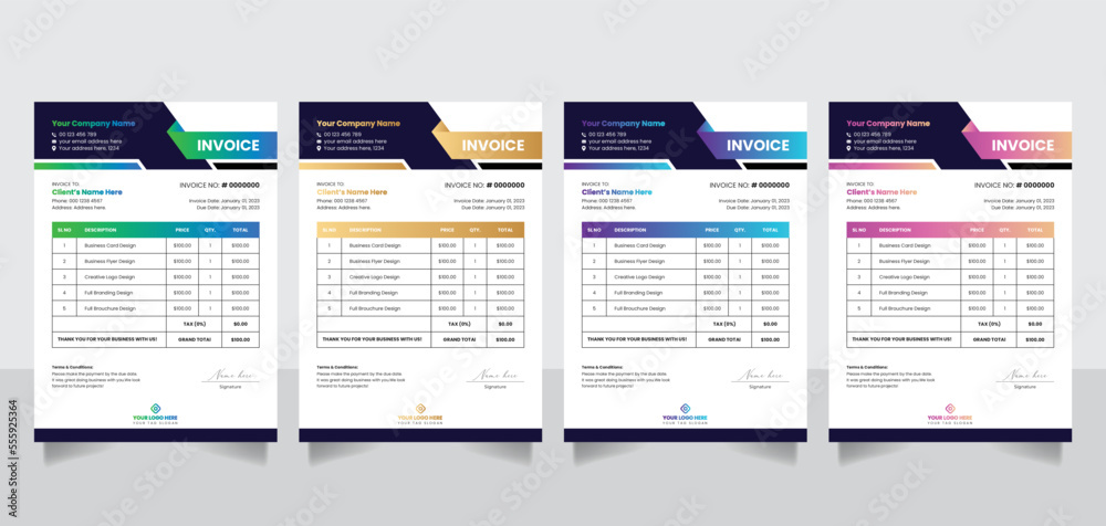 Creative minimal business invoice quotation money bill pricelist letterhead design template in A4 size