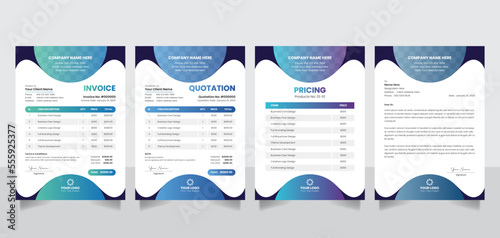 Creative minimal business invoice quotation money bill pricelist letterhead design template in A4 size