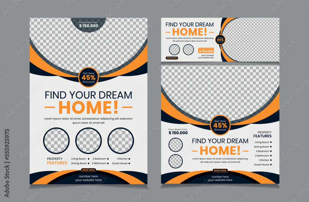 Set of Flyer Instagram Post and Facebook Cover template for Real estate Set of Flyer Instagram Post and Facebook Cover template for Real estate