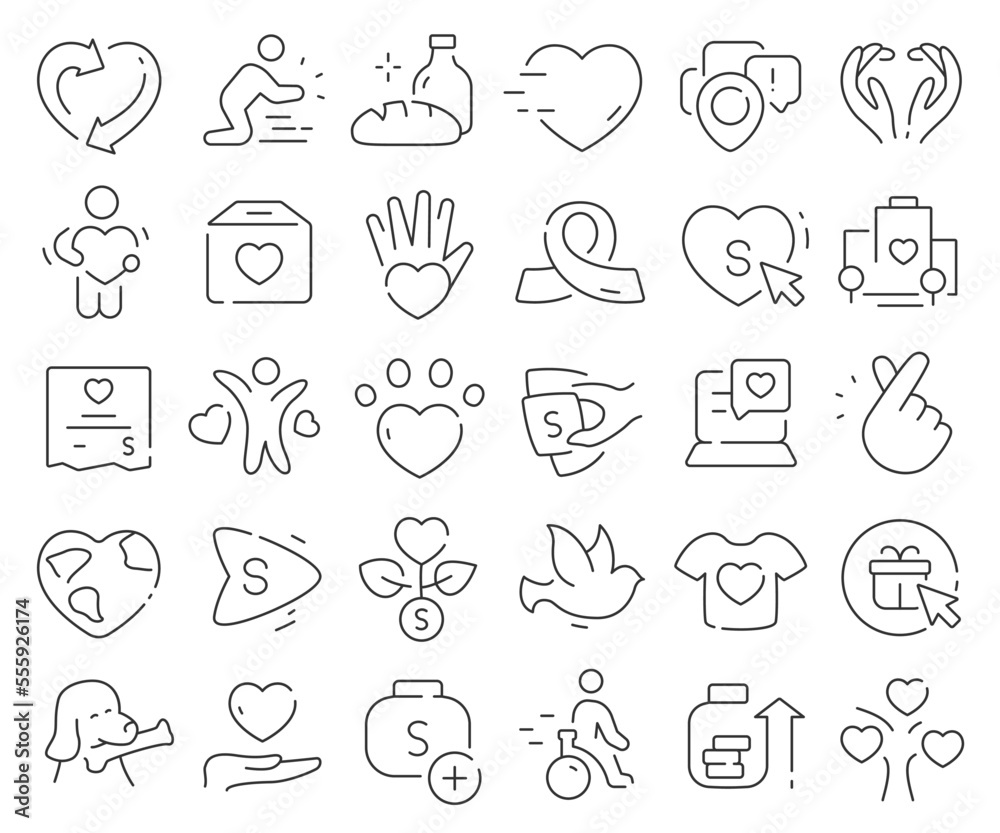 Charity line icons collection. Thin outline icons pack. Vector illustration eps10