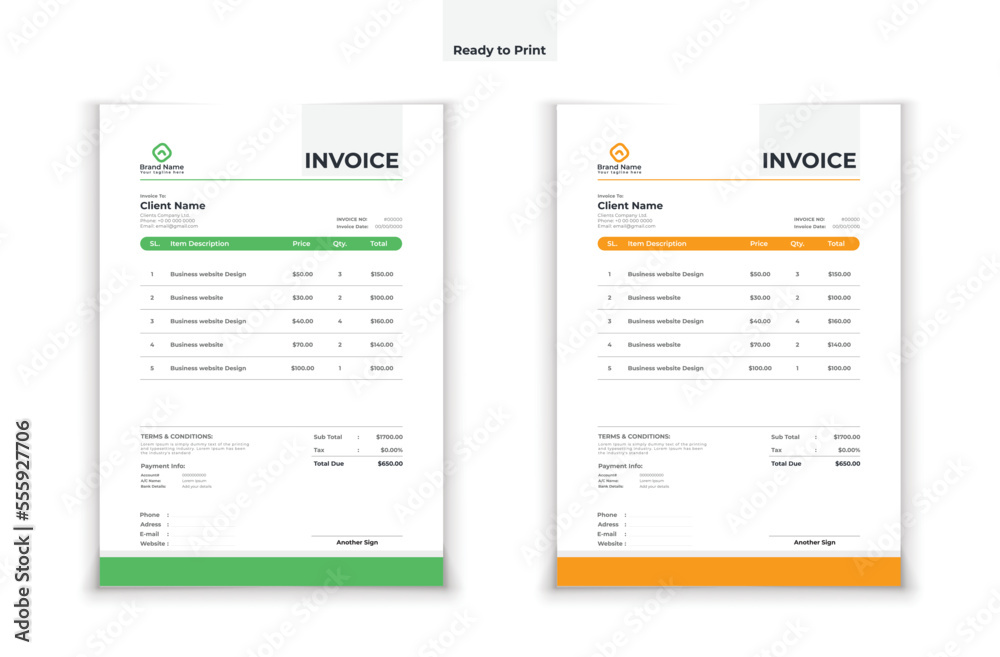 Invoice template design in minimal style Invoice template design in minimal style
