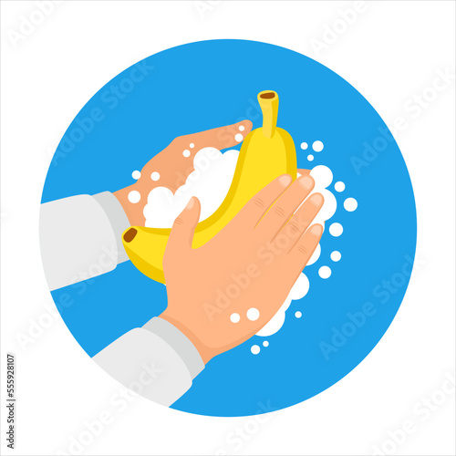 Hands washing banana fruits vector sign