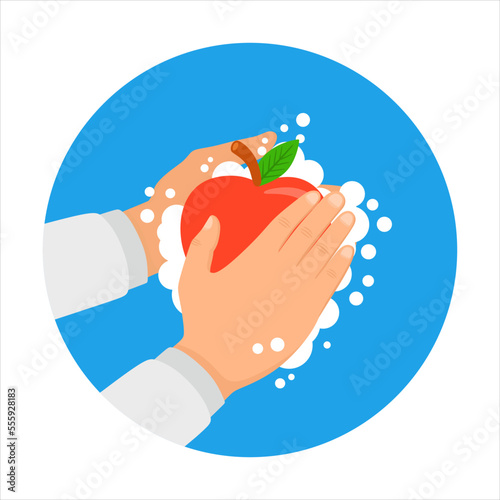 Hands washing apple fruits vector sign
