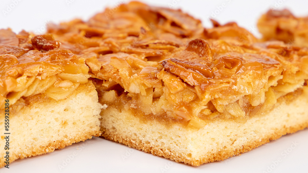 slices of almond pie, close-up view