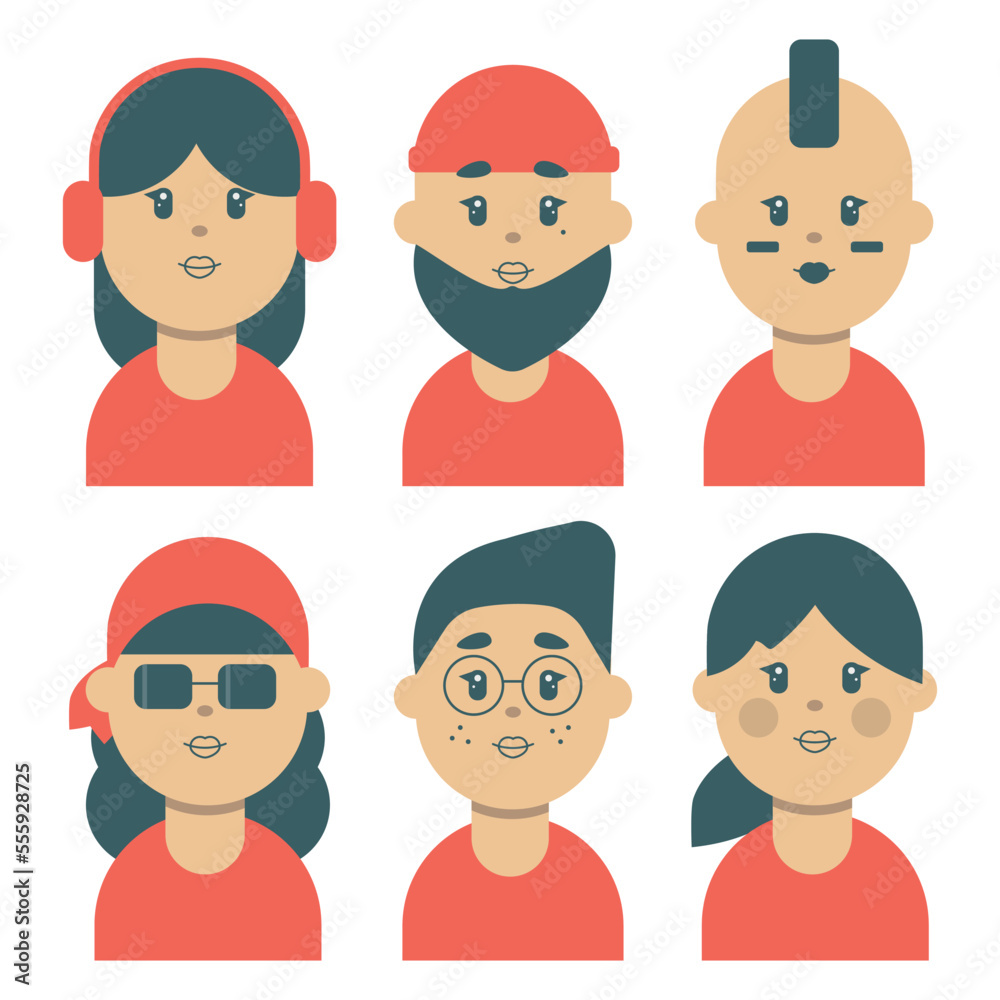 Set of characters in asian style avatars in flat style vector illustration geometry Set of characters in asian style avatars in flat style vector illustration geometry