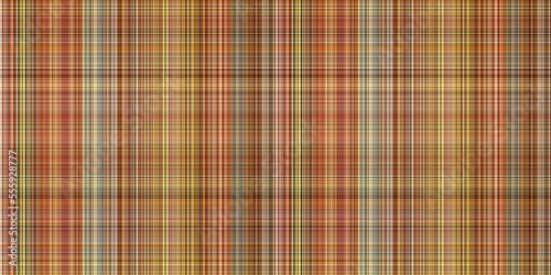 Woodland brown tartan seamless border textile. Tonal autumnal forest plaid with organic texture. banner of orange stripe for rough washi tape.