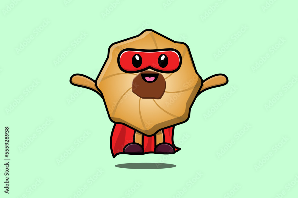Cute Cookies superhero character flying illustration cartoon vector in 3d modern style design