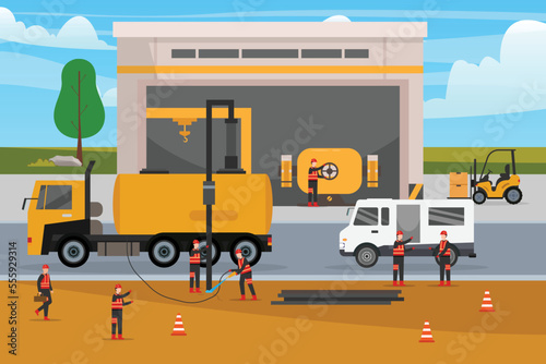 road work 2d vector illustration concept for banner, website, illustration, landing page, flyer, etc.