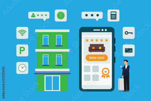 Hotel or apartment booking 2d vector illustration concept for banner, website, illustration, landing page, flyer, etc.