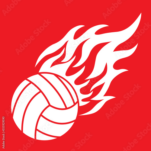 Silhouette volleyball ball with flame