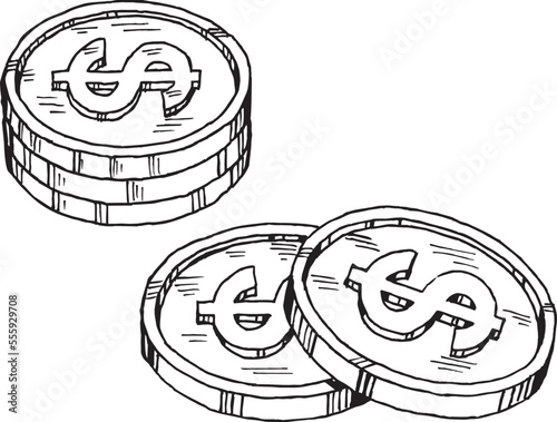 Doodle style coin with currency symbol - American dollar