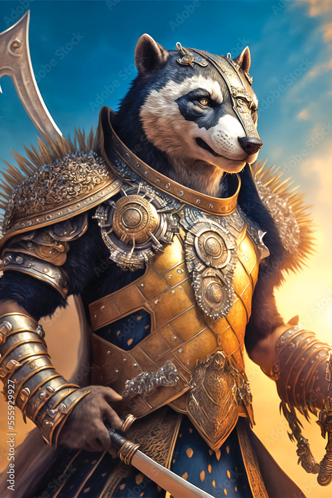 Fantasy portrait of a warrior badger in armor, dark fantasy, character  design Stock Illustration | Adobe Stock