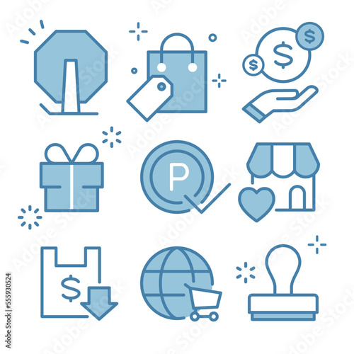 Shopping Icon Set Sale, points, rewards and stamps