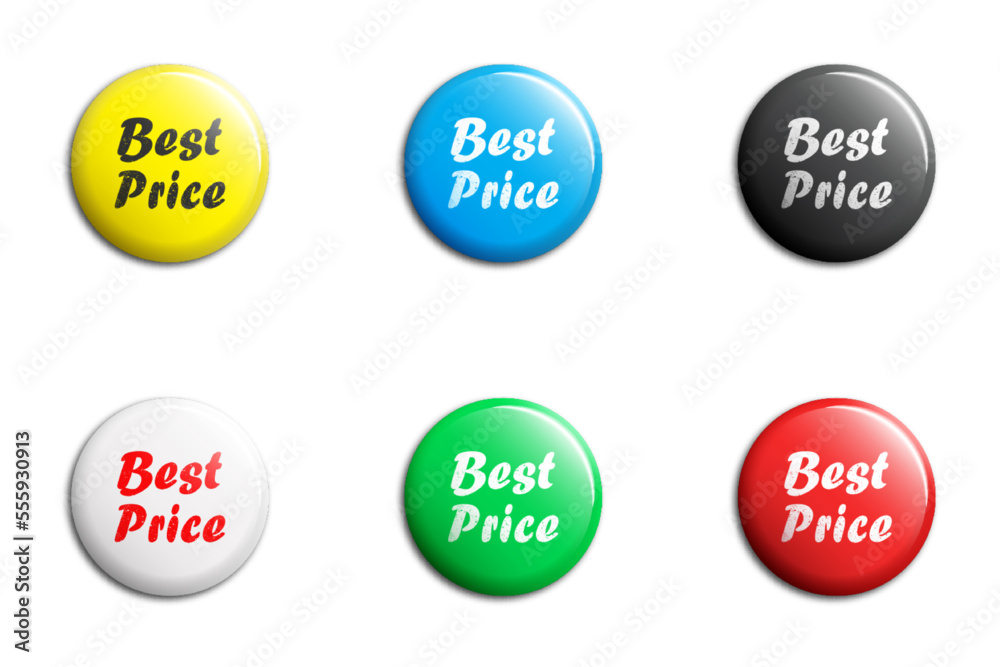 Set of glossy buttons or badges with the inscription: Best price. Flat vector illustration.