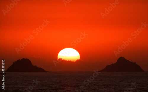 Beautiful sunset sunrise over islands sea