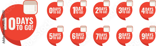 Number 0, 1, 2, 3, 4, 5, 6, 7, 8, 9, 10, of days left to go. Collection badges sale, landing page, banner.