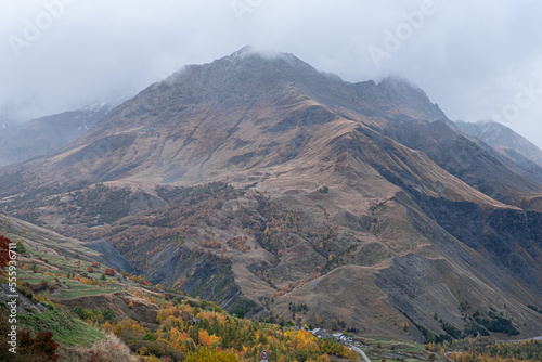 Autumn colors in the mountains as seen from from the small village of Les Cours, near Villar d'Arene and Col du Lautaret, Hautes-Alpes, France © MoVia1