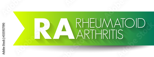 RA Rheumatoid Arthritis - long-term condition that causes pain, swelling and stiffness in the joints, acronym text concept background