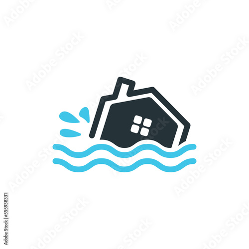 Flood disaster damage symbol logo illustration
