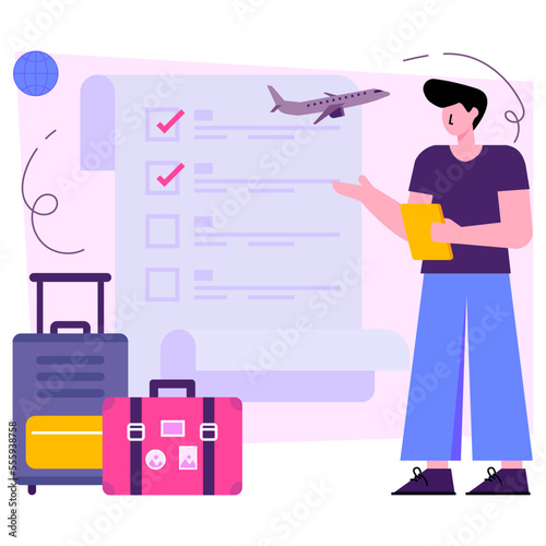 Vector design of travel checklist, flat illustration 