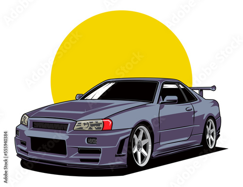 90s car modification design in purple tone vector graphic illustration