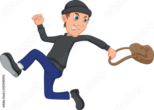 cartoon thief running and carrying bag