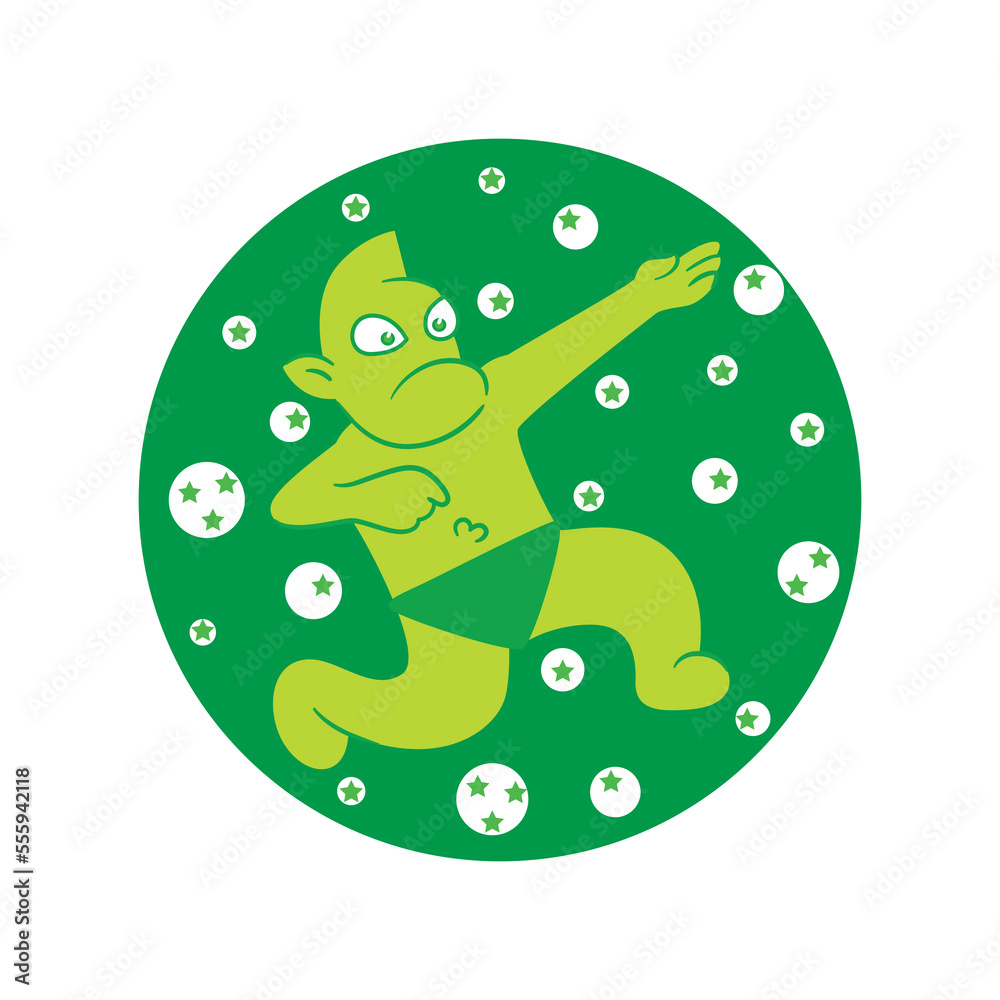 an alien goblin with a cool pose among the star balls an alien goblin with a cool pose among the star balls