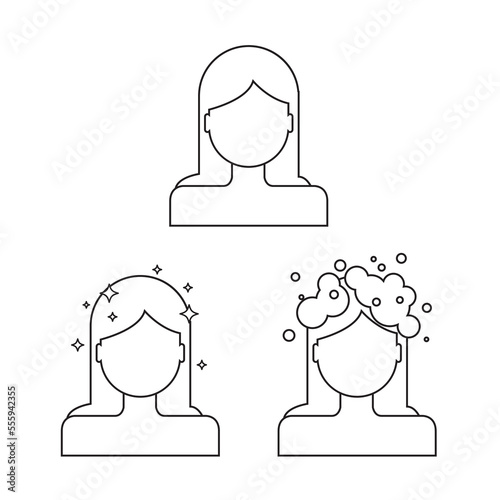 Female Healthy Hair Care Growth Hygiene Outline Icon Sign Design Vector
