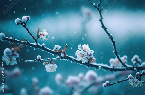 flowers in the snow,blooming tree