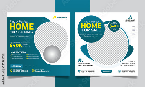 Real estate social media post or house property sale banner square story post marketing web banner template