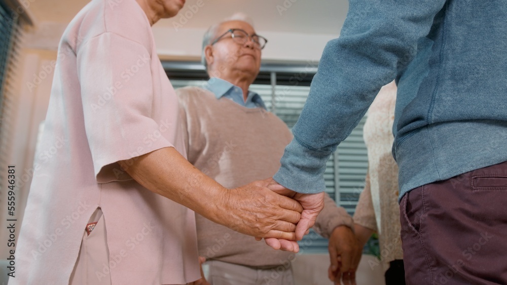 Obraz premium Group of Asian senior people are given advice by professional self care psychologist at elderly healthcare center, elder group therapy Geriatric consultation concept