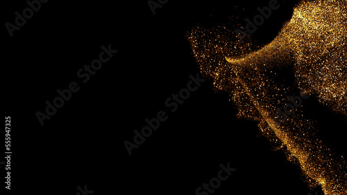 gold dust blown away by the wind and scattered. 3d illustration of gold particle