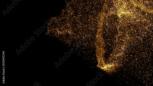 gold dust blown away by the wind and scattered. 3d illustration of gold particle