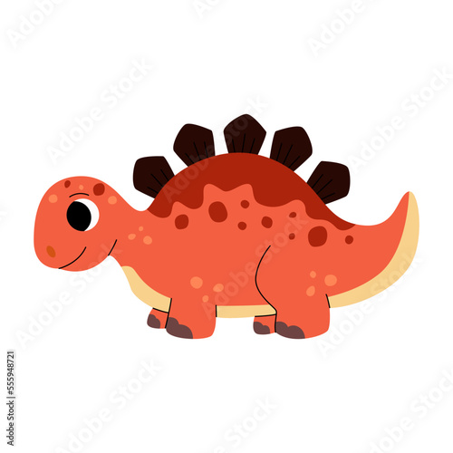 Cute baby stegosaurus dinosaur. Jurassic reptiles. Childish prehistoric dino paleontology. Dinosaur era wildlife. Prehistoric lizard for children. Cartoon vector.
