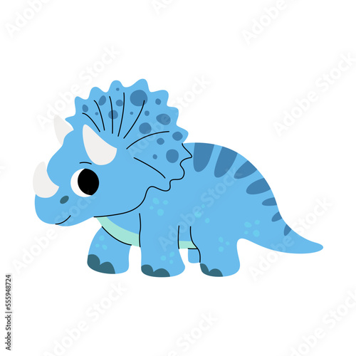 Cute baby triceratops dinosaur. Jurassic reptiles. Childish prehistoric dino paleontology. Dinosaur era wildlife. Prehistoric lizard for children. Cartoon vector.