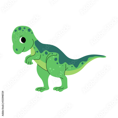 Cute baby tyrannosaurus rex dinosaur. Jurassic reptiles T-rex. Childish prehistoric dino paleontology. Dinosaur era wildlife. Prehistoric lizard for children. Cartoon vector.