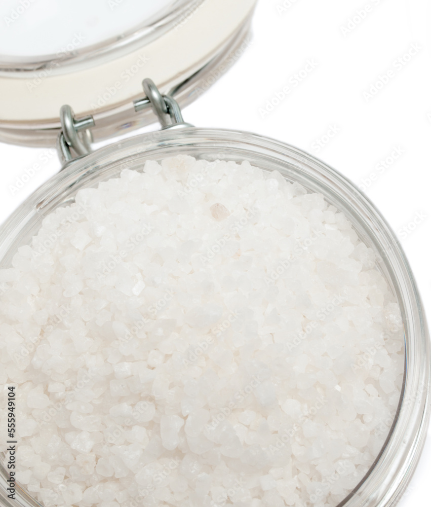 jar with Dead Sea Salt . spa care concept. macro shot jar with Dead Sea Salt . spa care concept. macro shot