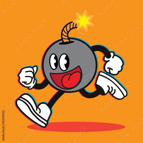 vintage cartoon bomb mascot, vector illustration. Bomb character