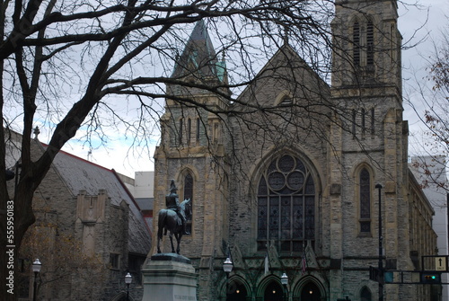 Notre dame de city church steeple wind Cincinnati Ohio downtown statue 