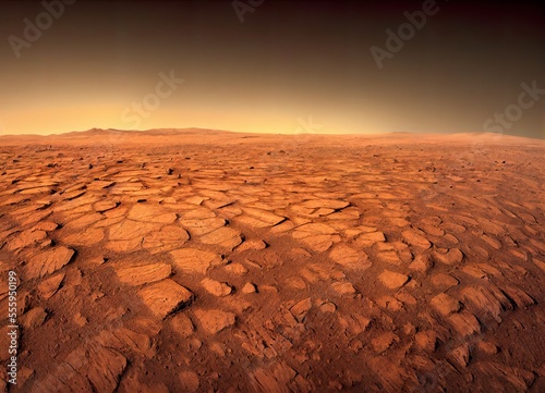 Planet Mars landscape mattepainting red desert scifi and scientific illustration background photo