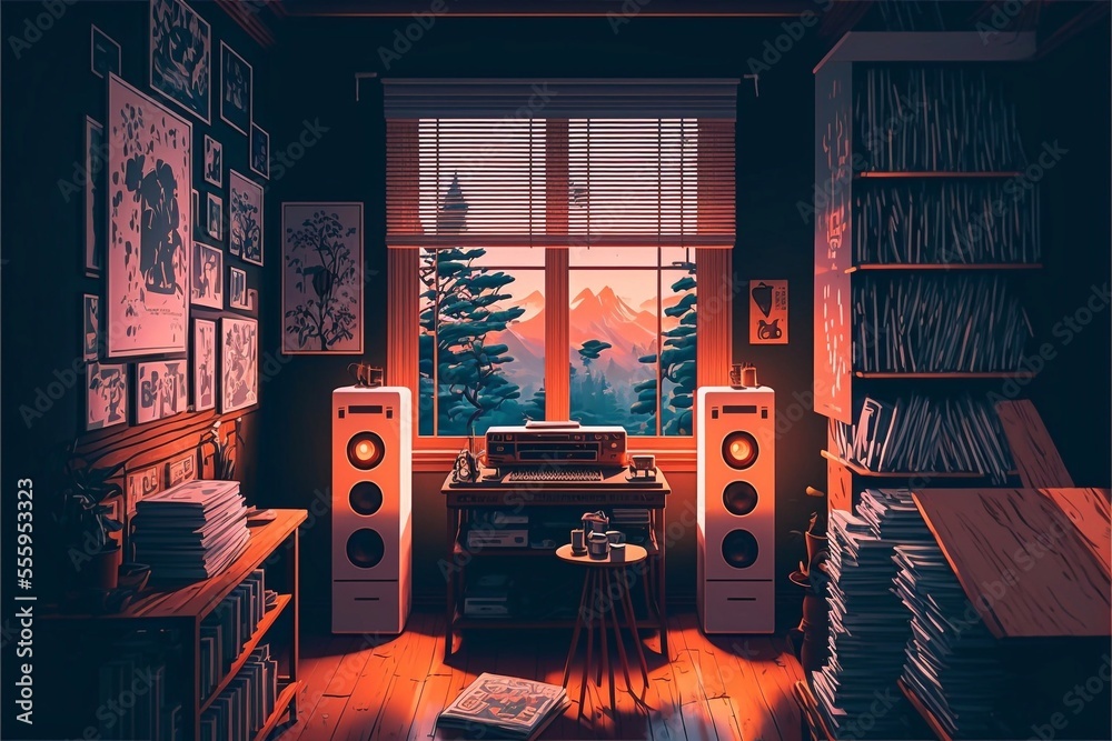 Premium AI Image  Cool Lofi Girl studying at her desk Rainy or cloudy  outside beautiful chill atmospheric wallpaper 4K streaming background lofi  hiphop style Anime manga style Generative ai