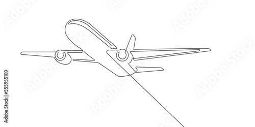 Flying plane.Airplane.Air flights.Continuous line drawing.Vector illustration .