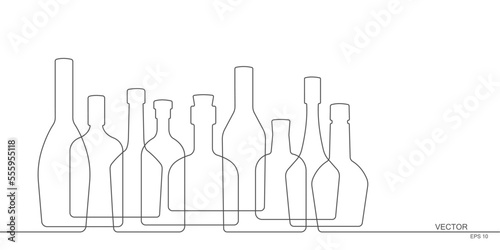 Drink Background.Alcoholic drinks concept.Continuous line drawing.Vector illustration .