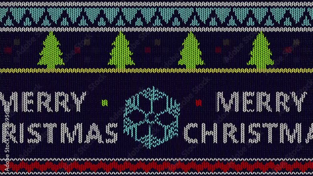 Knitted pattern, ugly sweater animation Christmas, New Year or winter design. Sweater decoration for Scandinavian pattern