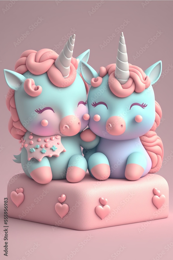 Obraz premium Sweet unicorns, generative ai