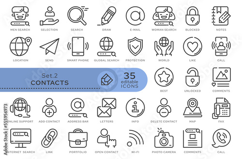 Set of conceptual icons. Vector icons in flat linear style for web sites, applications and other graphic resources. Set from the series - Contacts. Editable outline icon.	
