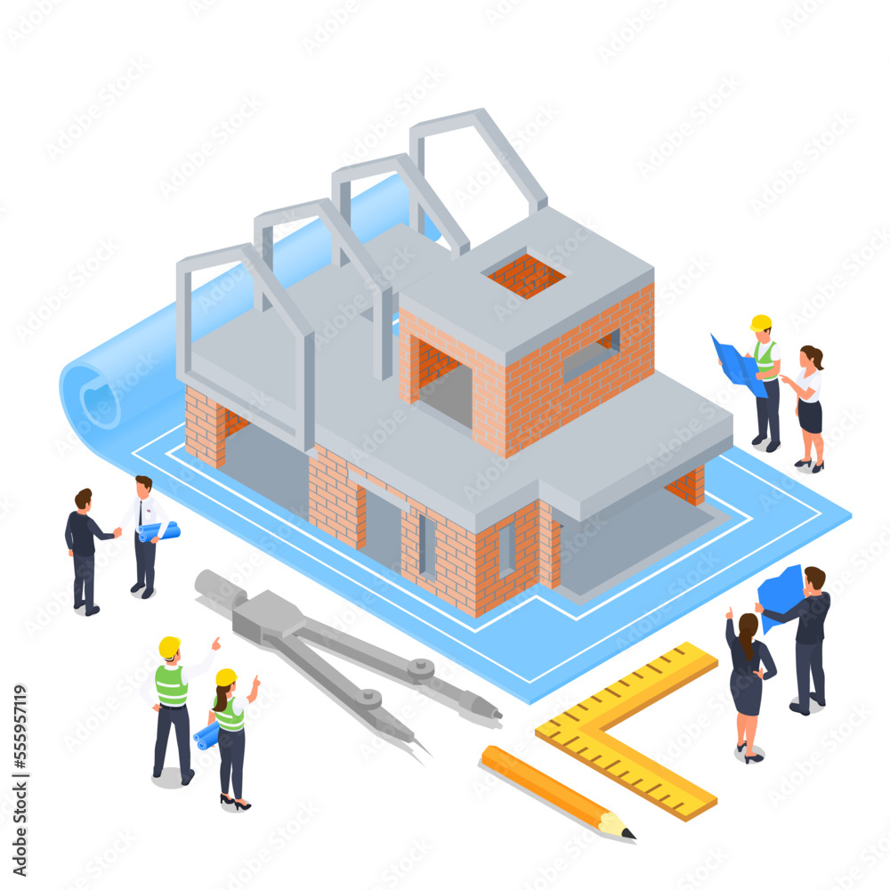Project Construction Isometric Composition Project Construction Isometric Composition