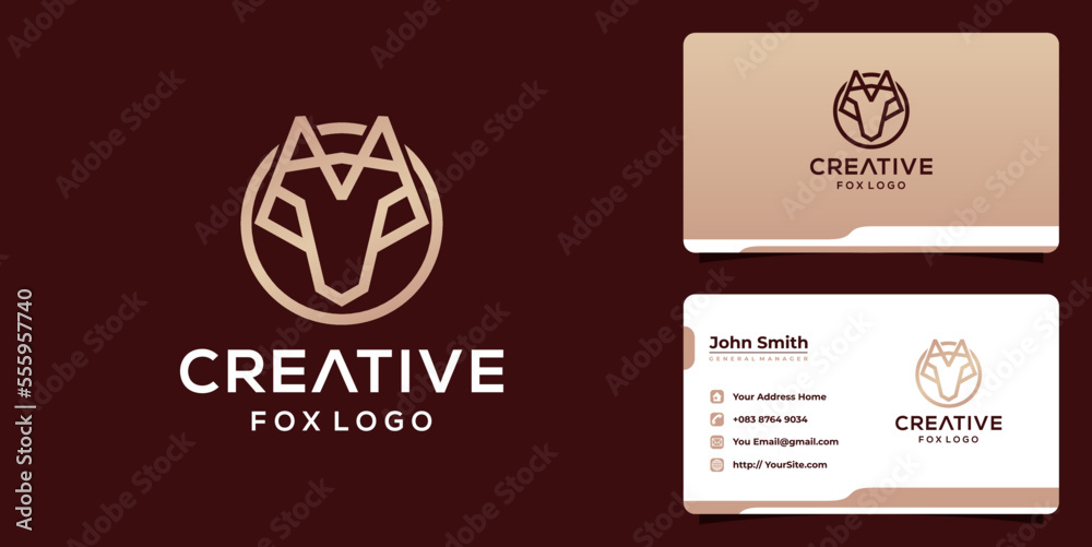 Creative fox logo design with monoline style and business card