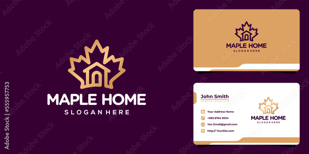 Maple leaf combination with home logo design and business card Maple leaf combination with home logo design and business card
