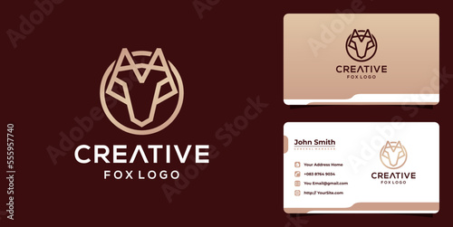 Creative fox logo design with monoline style and business card
